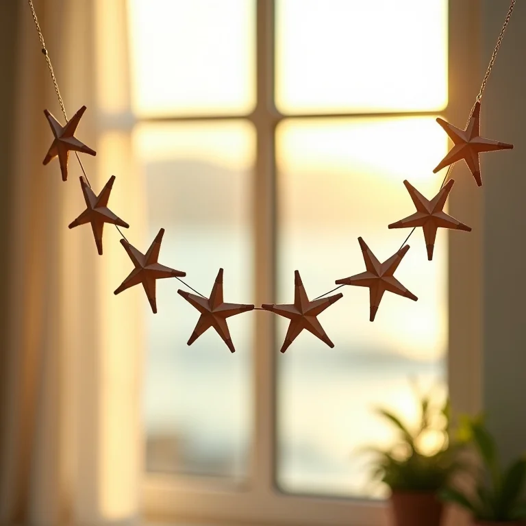 Guirlanda de estrelas do mar de origami decorando uma janela
