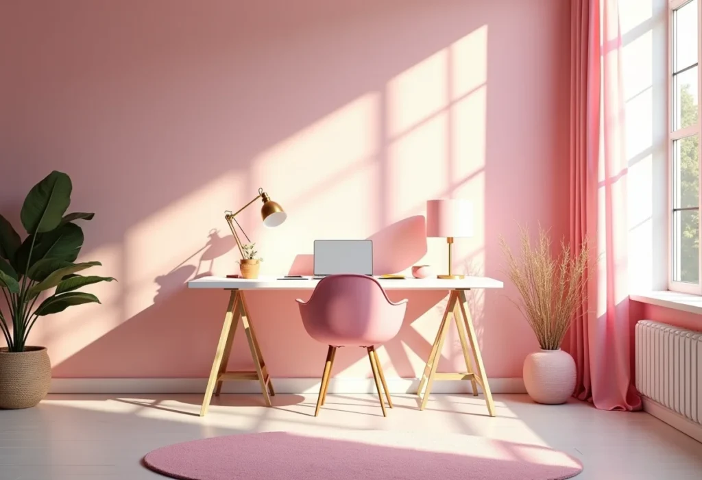 Decoração de Home Office Feminino Rosa: Fuja desses 3 Erros! Home office feminino decorado em tons de rosa