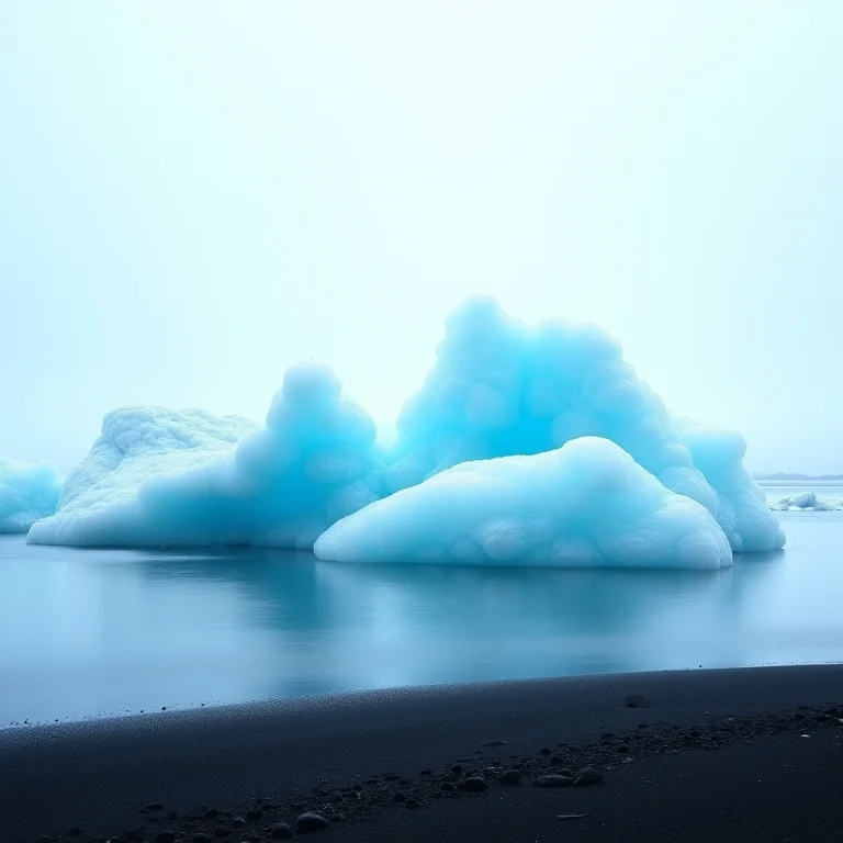 Icebergs flutuando na lagoa glacial de Jokulsarlon, Islândia, com gelo azul vibrante e praia de areia preta