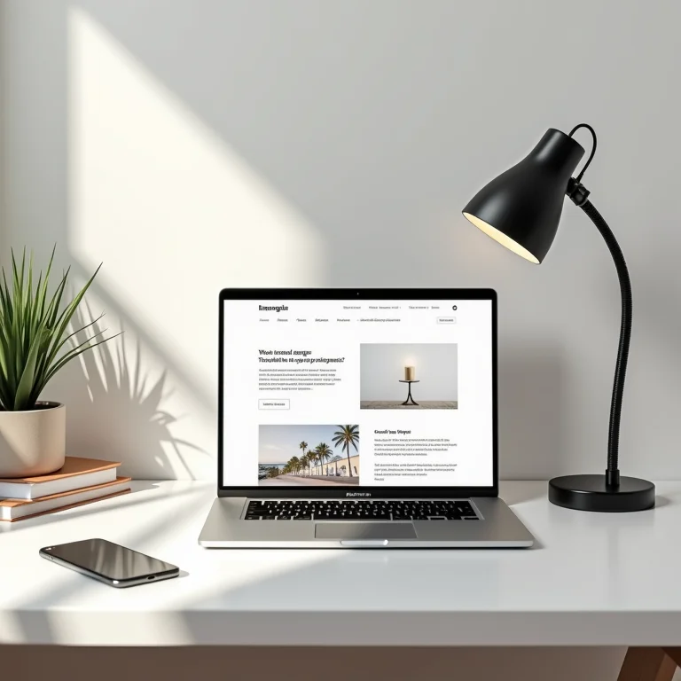 Interface de blog em um laptop, representando a plataforma e hospedagem