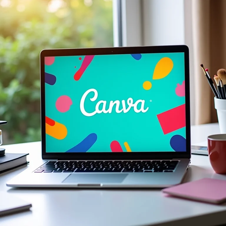 Interface do Canva em um laptop