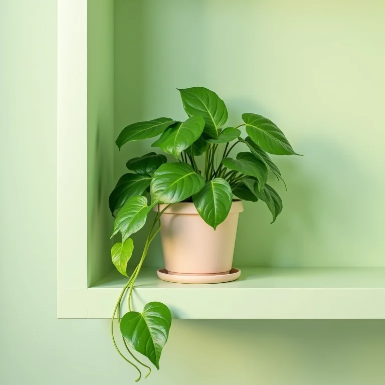 Jiboia pendente em vaso de cerâmica.