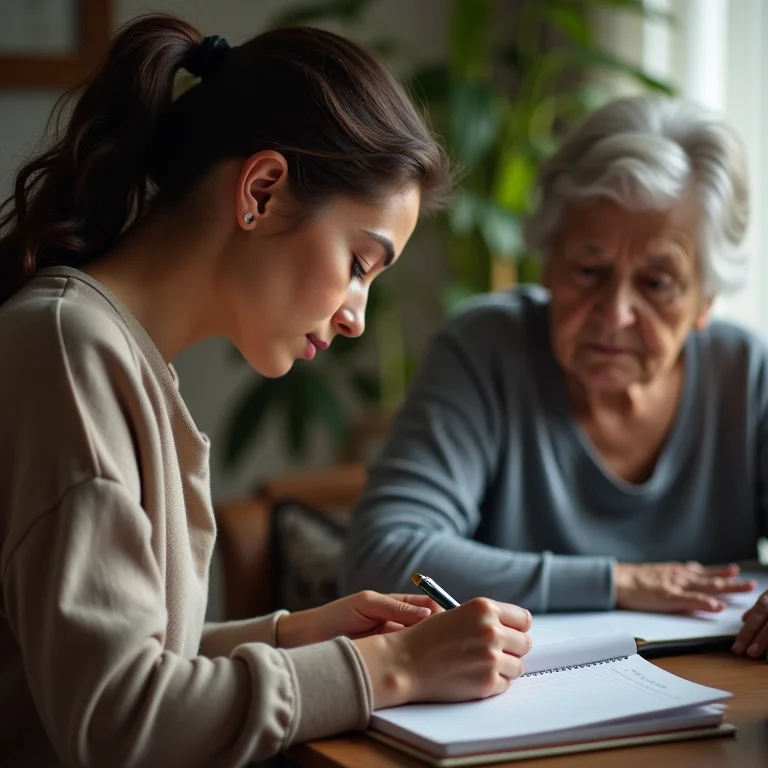 Jovem anota dicas valiosas de senhora mais velha.