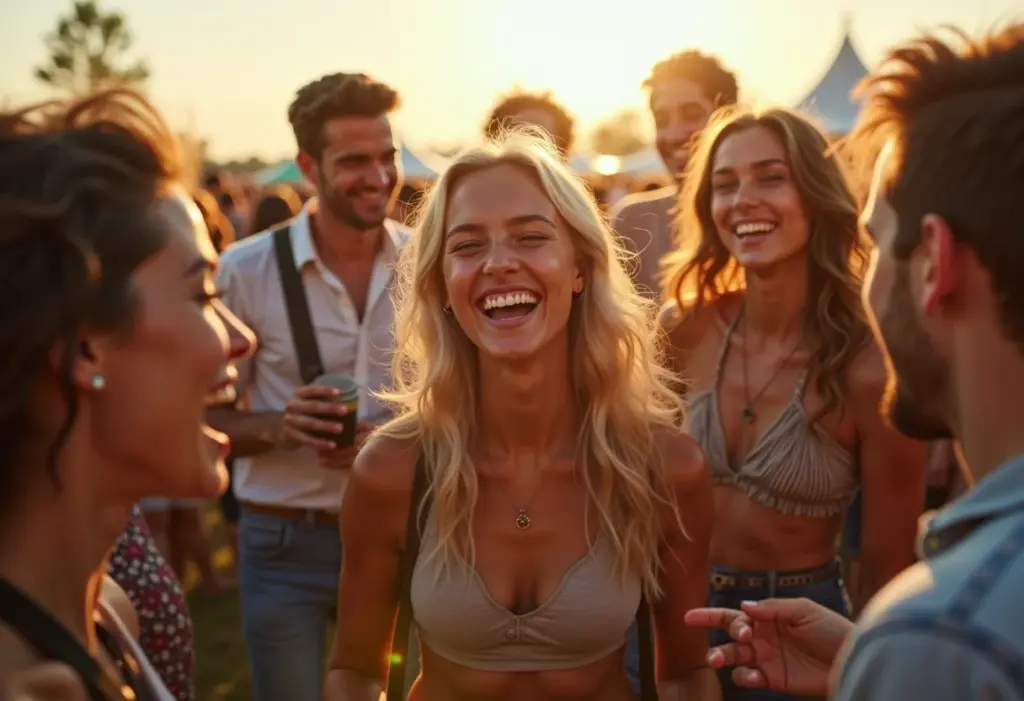 Jovens em festival de música indie celebrando a estética autêntica.