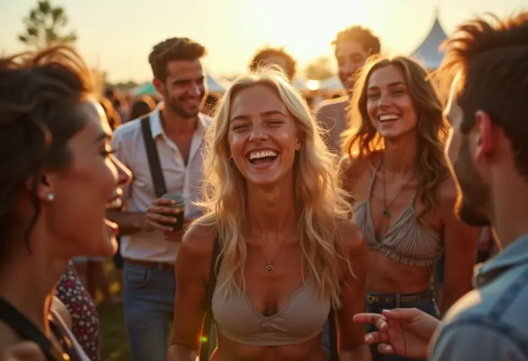 Jovens em festival de música indie celebrando a estética autêntica.