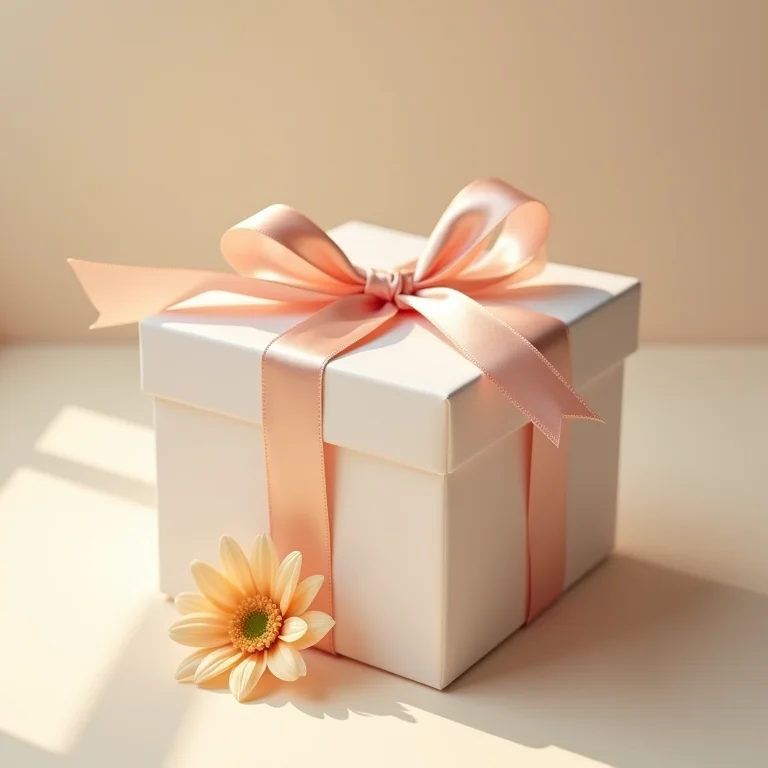 Laço de fita simples com detalhe floral em embalagem de presente