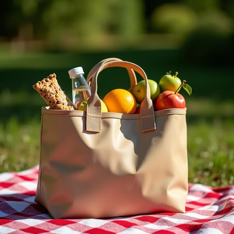 Lancheira saudável para piquenique em parque de diversões.
