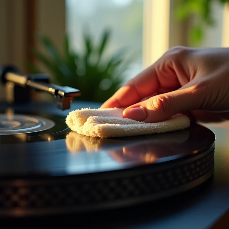 Limpeza de disco de vinil com pano de microfibra