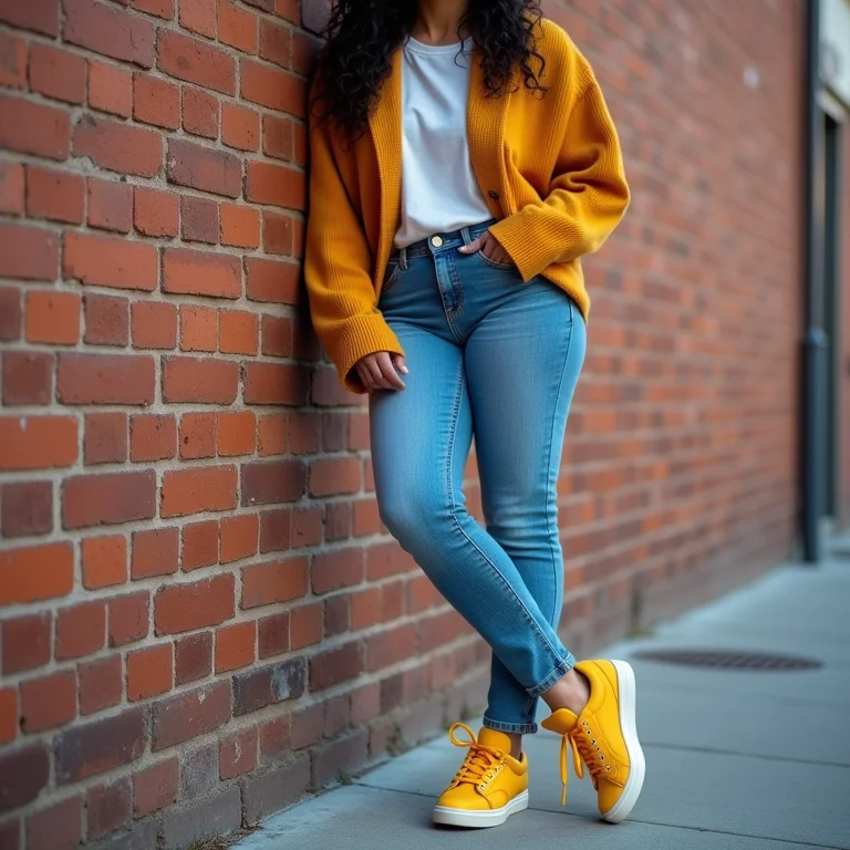 Look casual com jeans e tênis amarelo