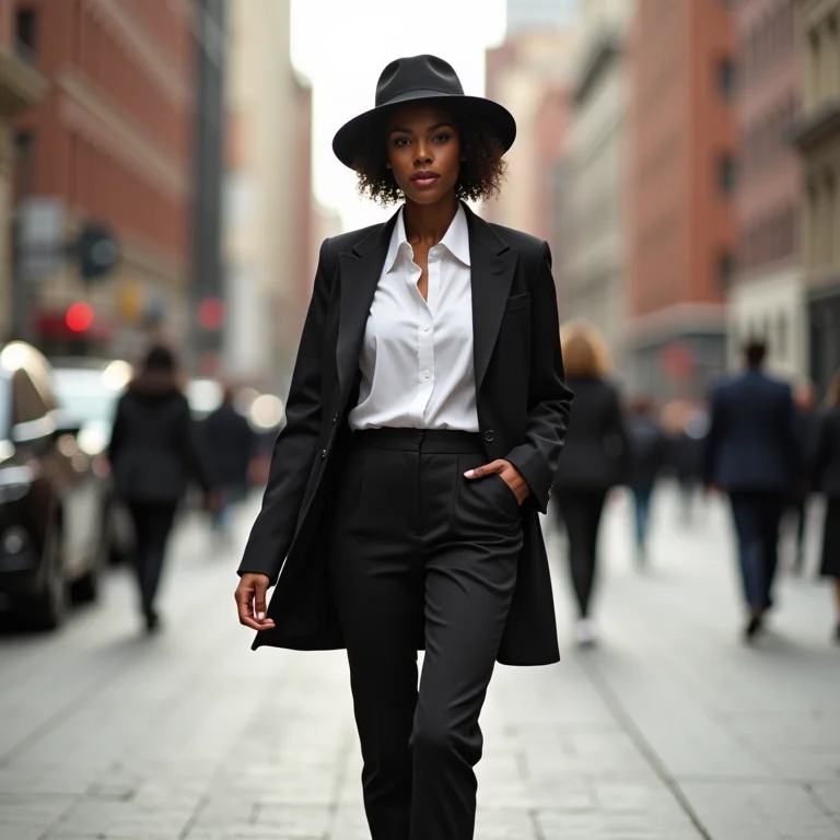 Look moderno com calça de alfaiataria e chapéu cloche