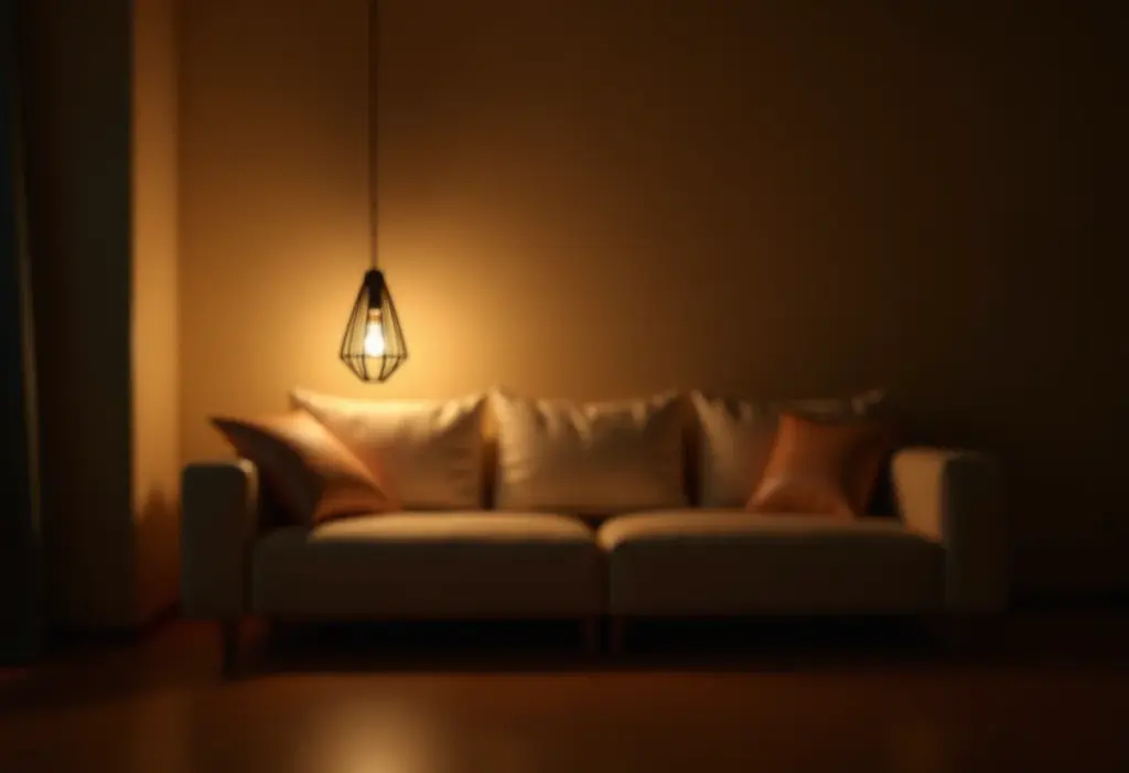 Luminária de barbante artesanal iluminando um ambiente aconchegante.