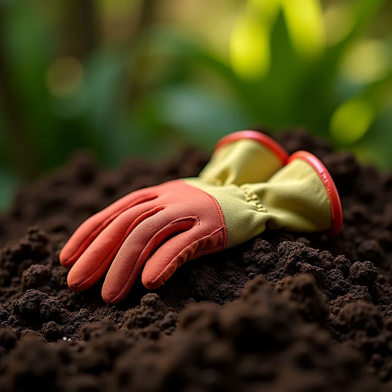 Luvas de jardinagem sobre terra.