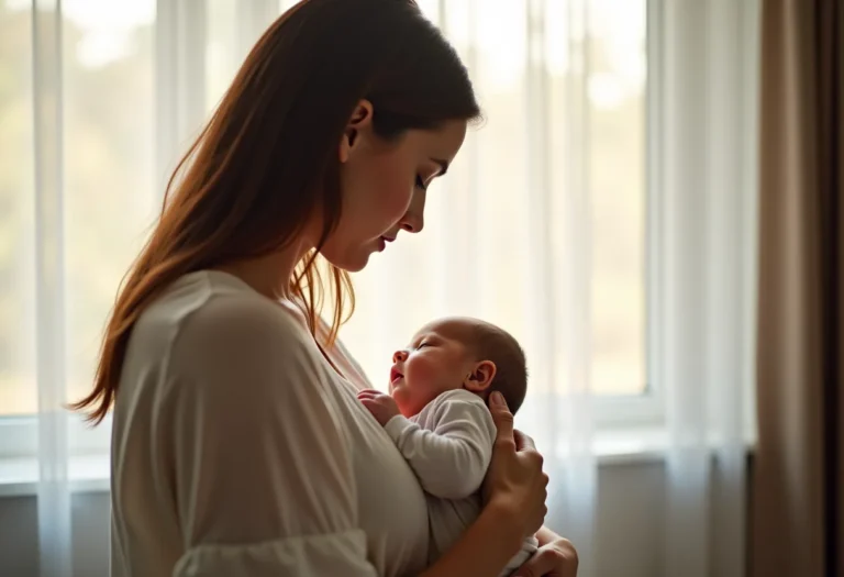 Mãe amamentando bebê com carinho