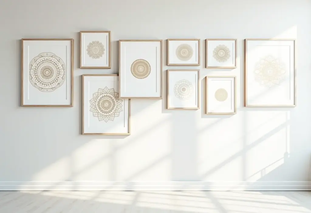 Mandalas emolduradas em parede minimalista