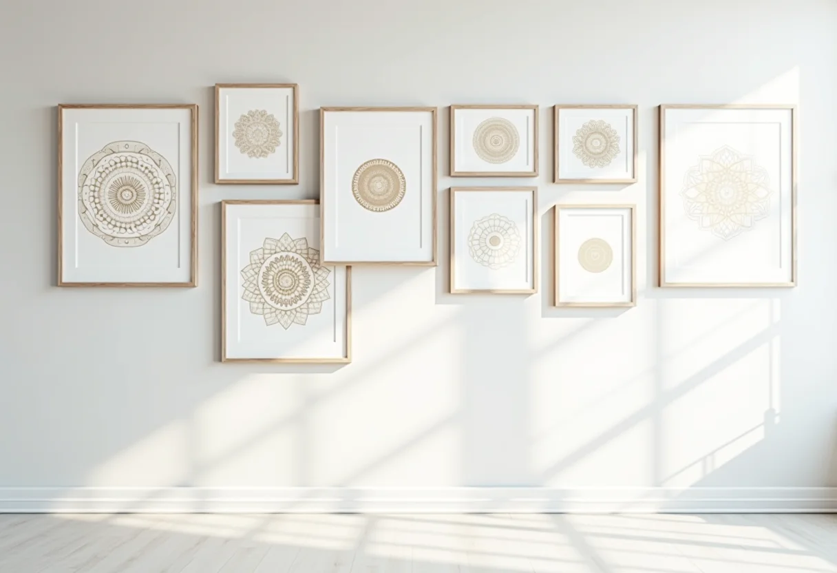 Mandalas emolduradas em parede minimalista