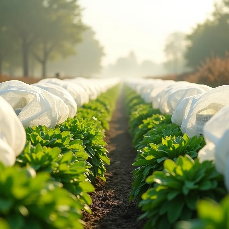 Mantas térmicas protegendo as plantas do frio