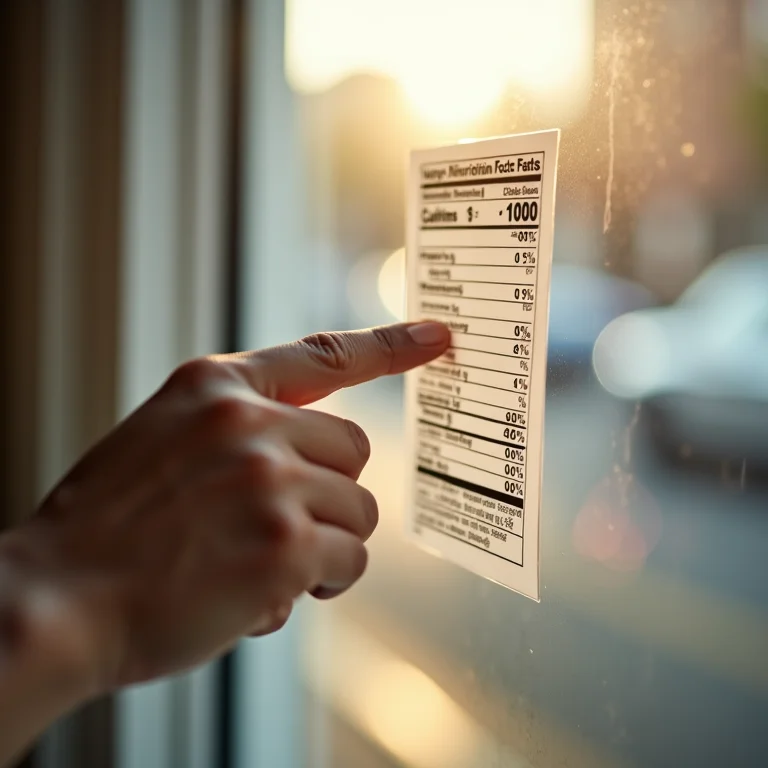 Mão apontando para a tabela nutricional em um rótulo