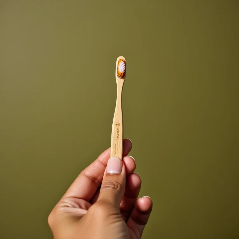 Mão segurando escova de dentes de bambu da Positive Brands
