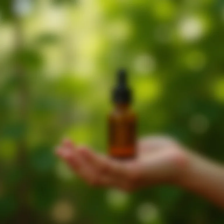 Mão segurando um óleo essencial de alta qualidade
