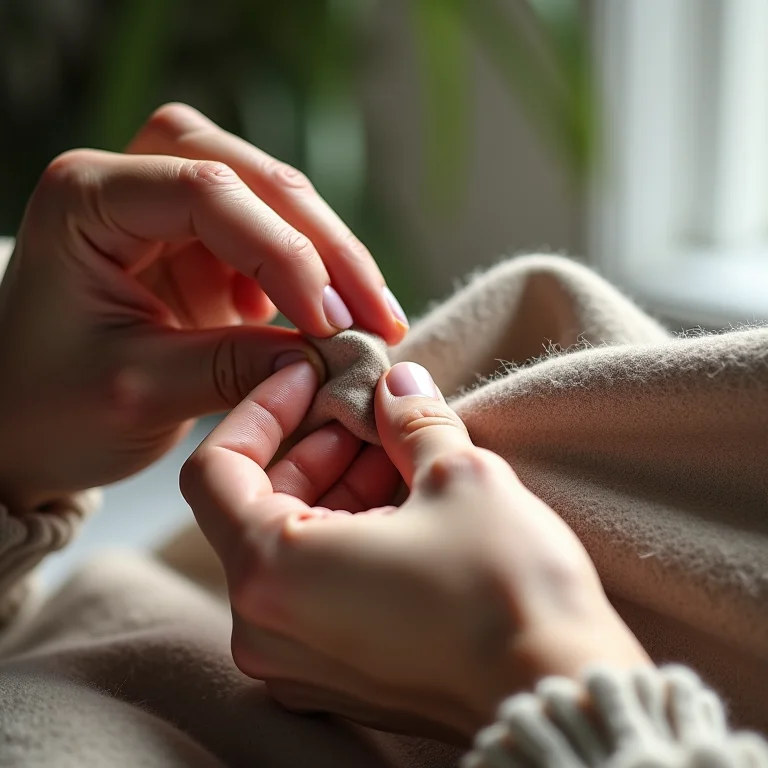 Mãos dando o toque final a um projeto em feltro.