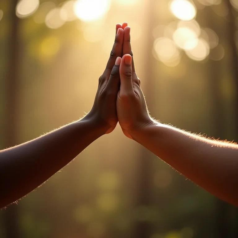 Mãos diversas celebrando uma conquista em família