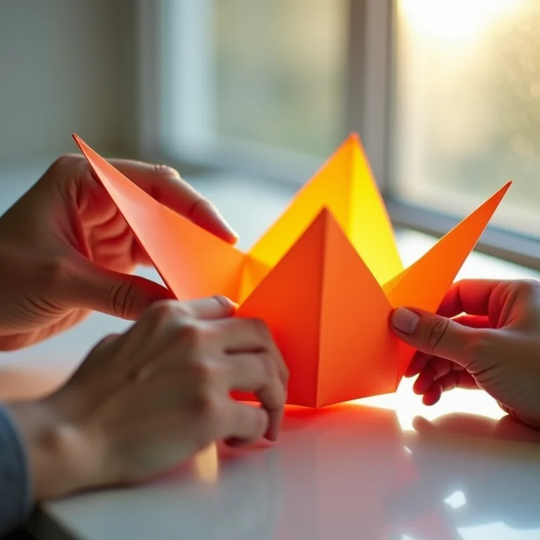 Mãos dobrando origami colorido