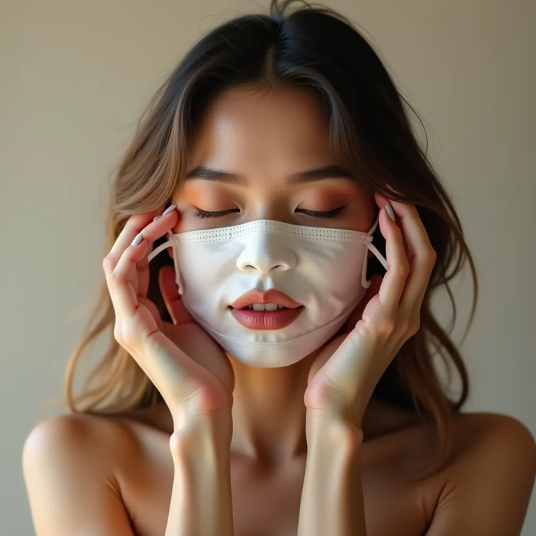 Mãos removendo uma máscara, simbolizando a libertação de padrões de beleza irreais.