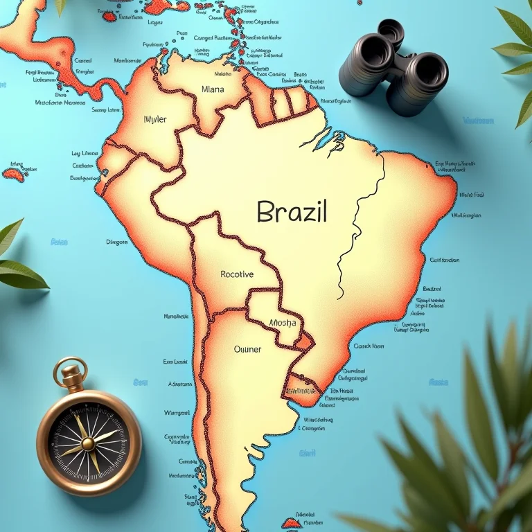 Mapa com praias secretas do Sudeste do Brasil.