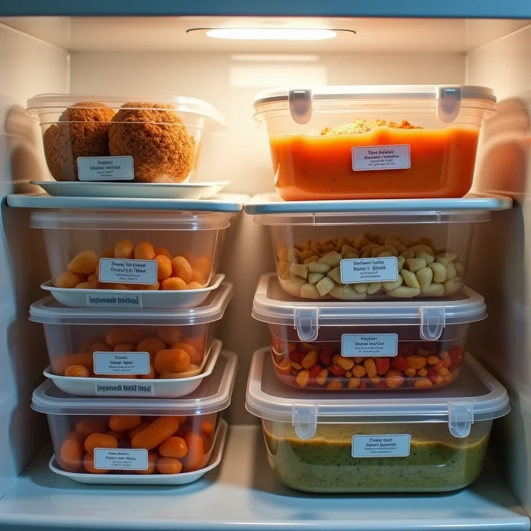 Marmitas congeladas organizadas no freezer