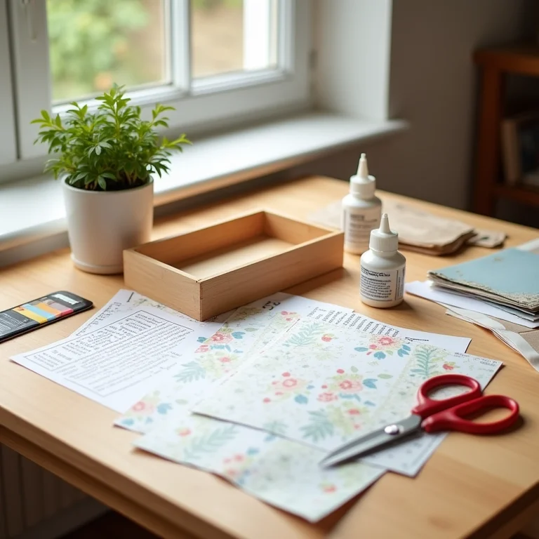 Materiais para Decoupage em mesa de madeira