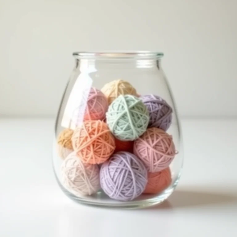 Materiais para luminária de barbante guardados em um pote de vidro.