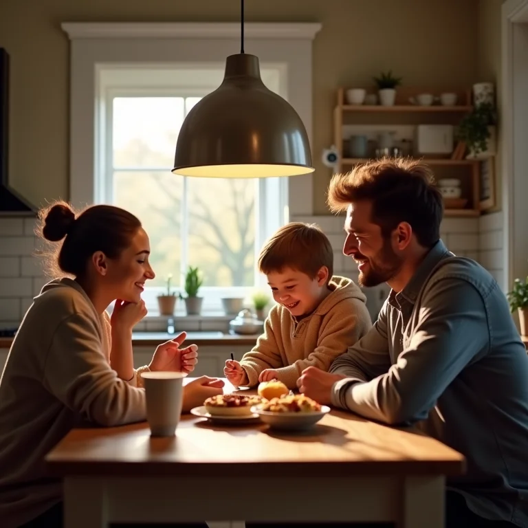 Membros da família conversando abertamente.