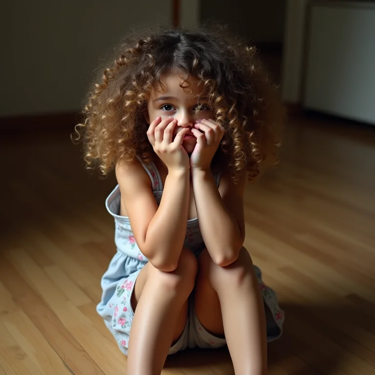 Menina escondendo o rosto nas mãos.