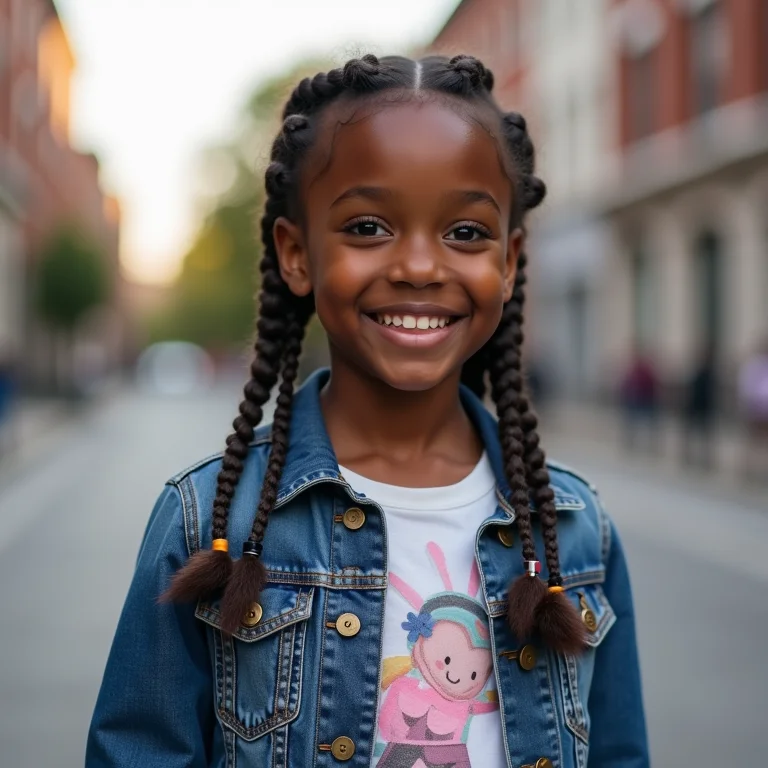 Menina negra estilosa com sobreposições de roupa.