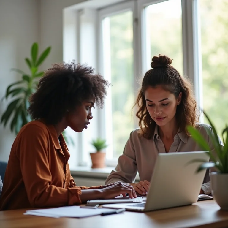 Mentora e mentorada em ambiente de trabalho