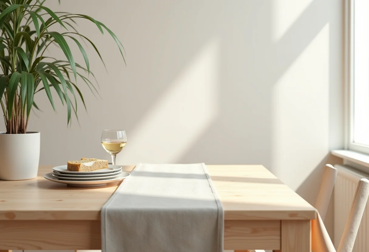 Mesa de jantar moderna com caminho de mesa estiloso