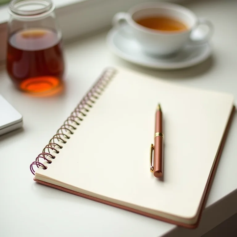 Mesa de trabalho minimalista com itens de planejamento