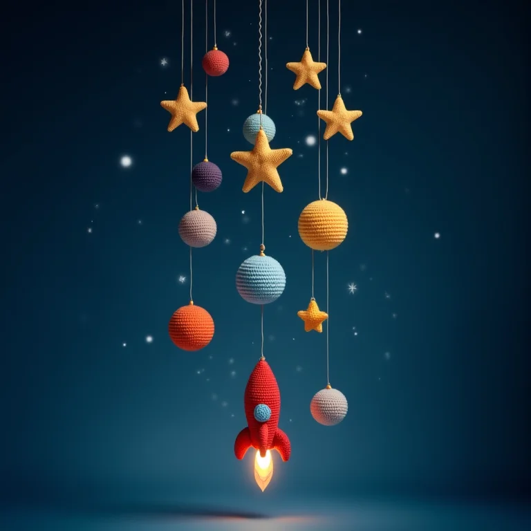 Móbile de amigurumi com tema espacial