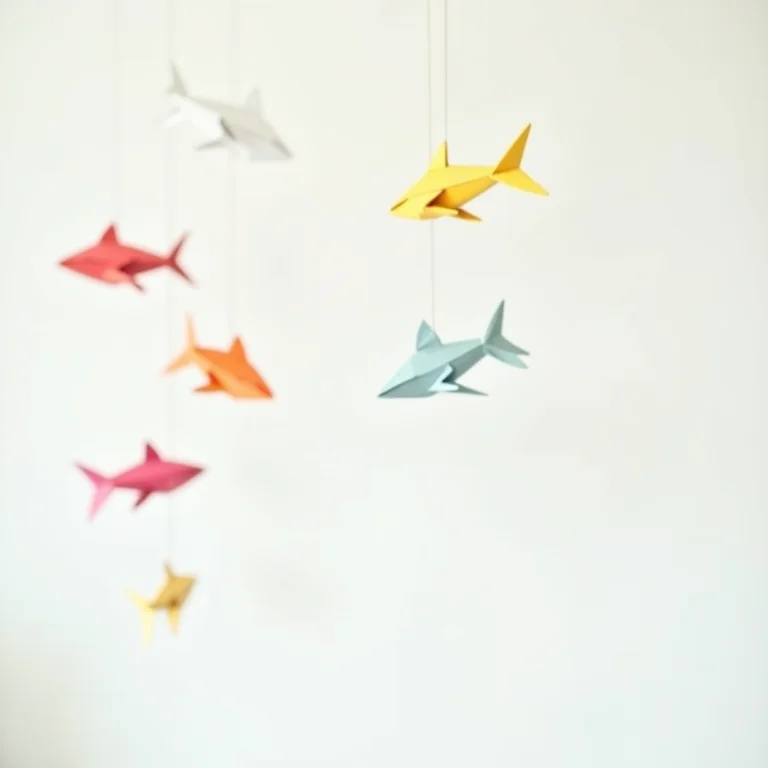 Móbiles de peixinhos coloridos feitos de origami