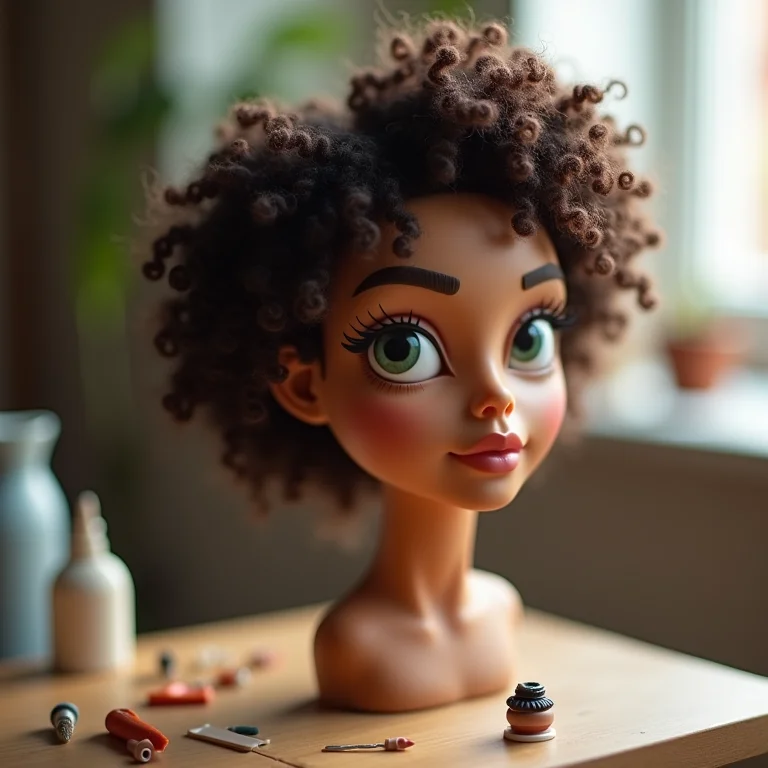 Modelando penteados em cabelo de biscuit.