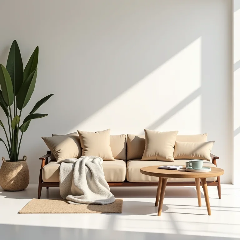 Móveis e objetos de decoração artesanais modernos exibidos em um estúdio minimalista.