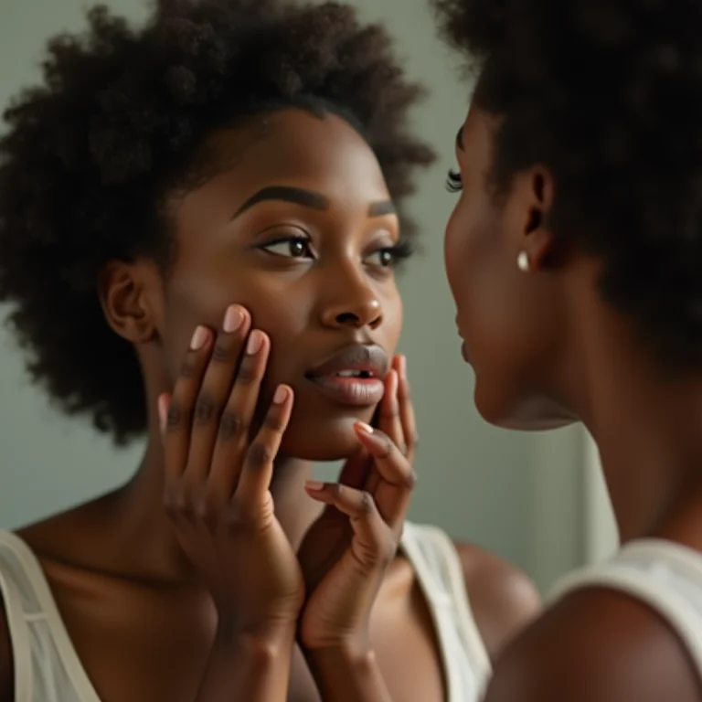Mulher analisando o próprio tipo de pele