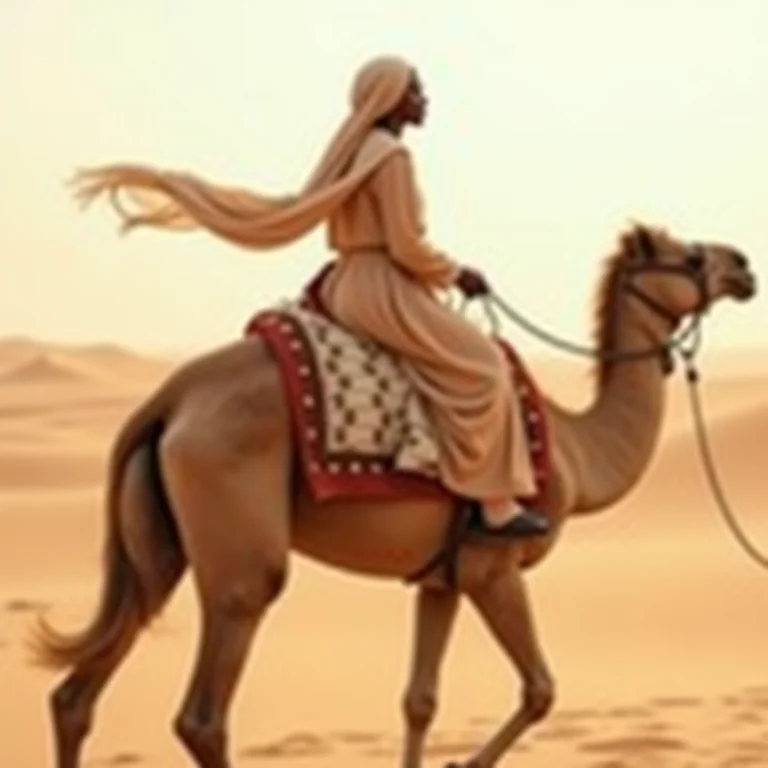 Mulher andando de camelo no deserto de Wahiba Sands