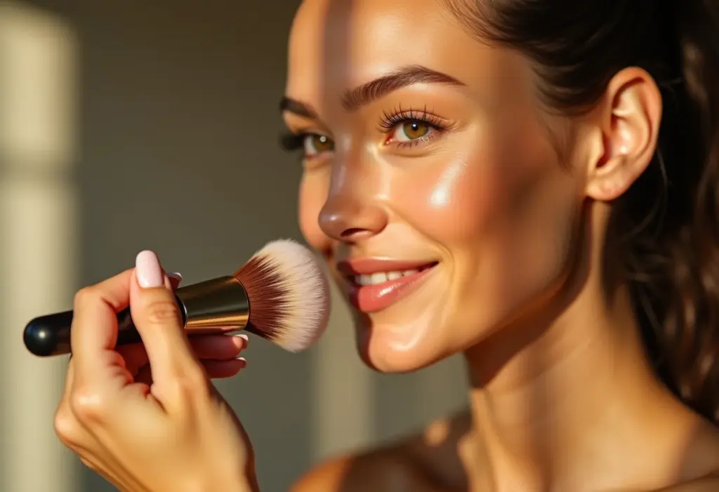 Mulher aplicando base facial para uma pele perfeita