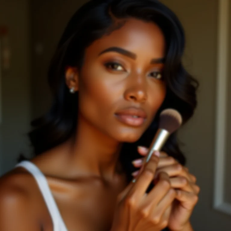 Mulher aplicando base no rosto com pincel