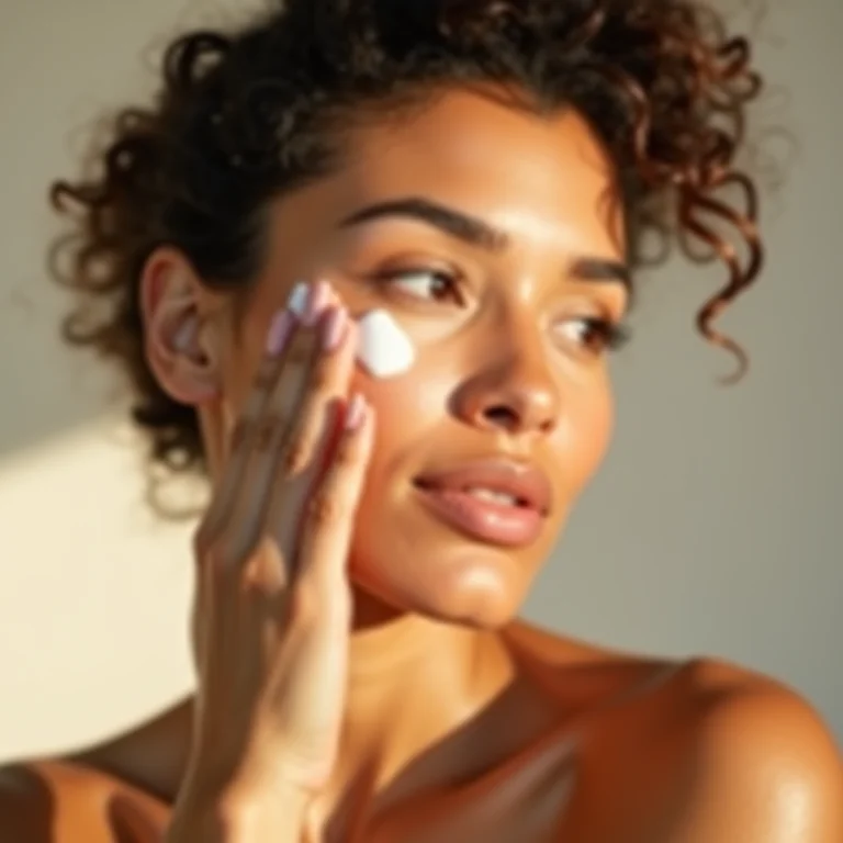 Mulher aplicando creme de retinol no rosto.