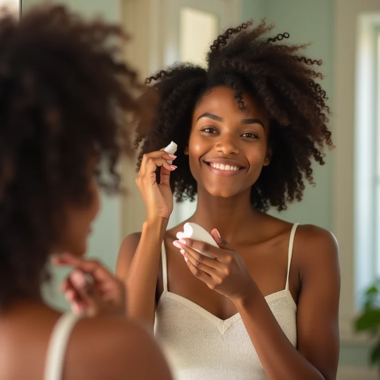 Mulher aplicando creme no cabelo