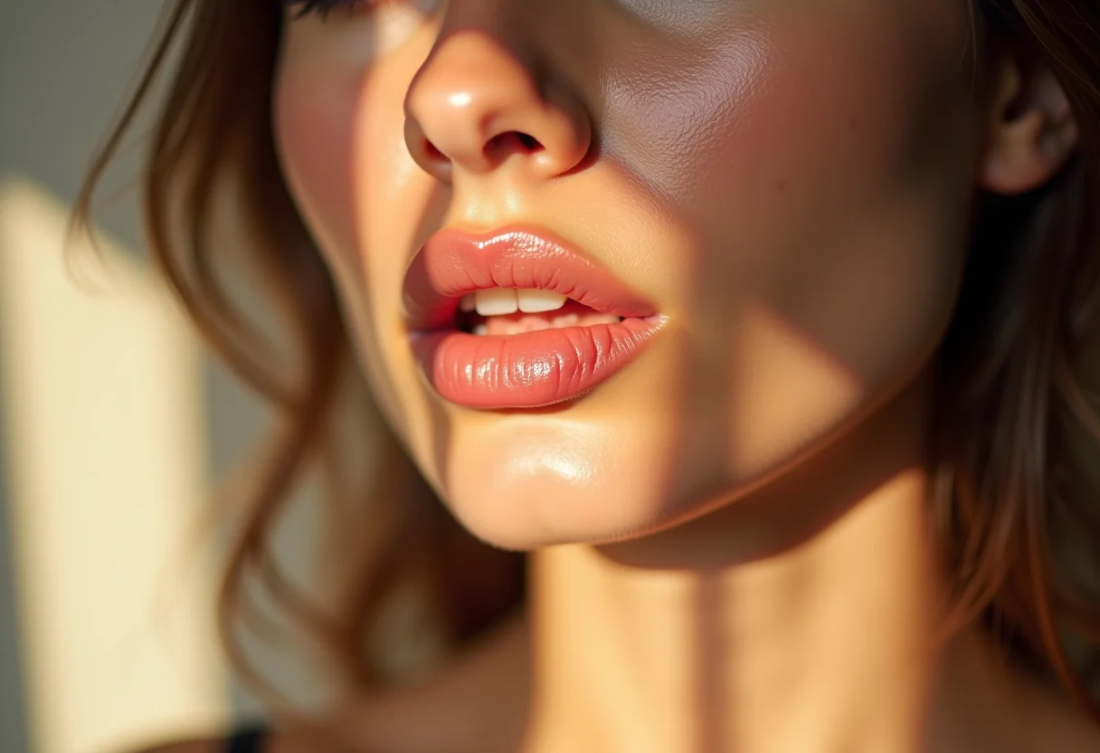 Mulher aplicando hidratante labial em lábios ressecados