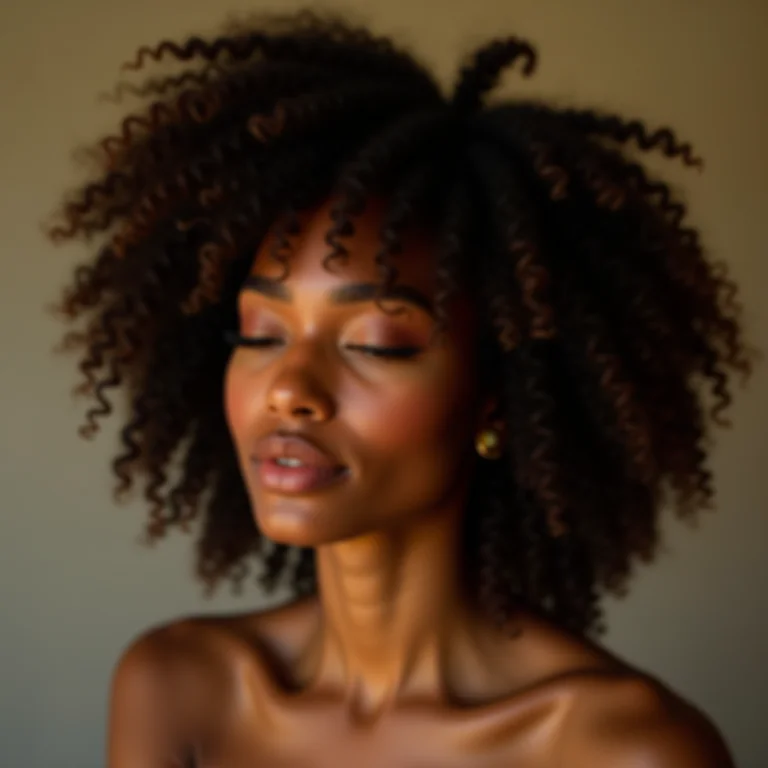 Mulher aplicando leave-in no cabelo cacheado