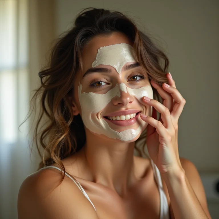 Mulher aplicando máscara de hidratação no cabelo após a piscina.